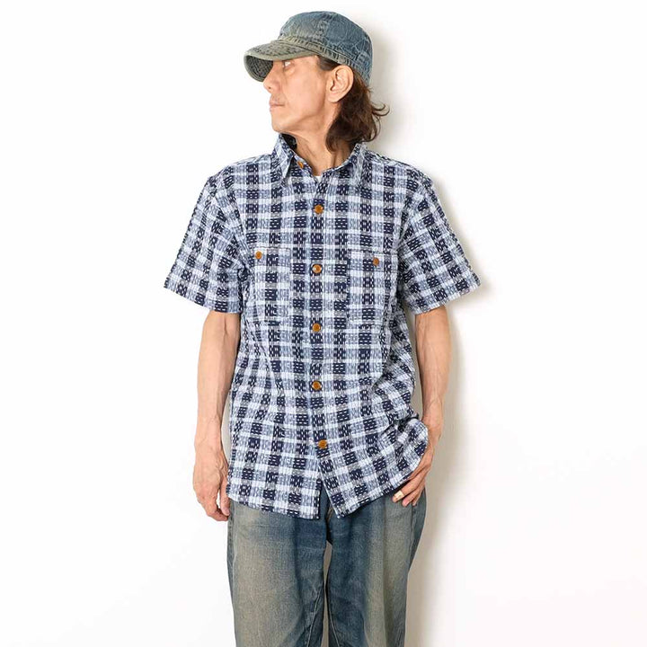 STUDIO D’ARTISAN & SA. - INDIGO NORAGI SASHIKO S/S SHIRT - 5738