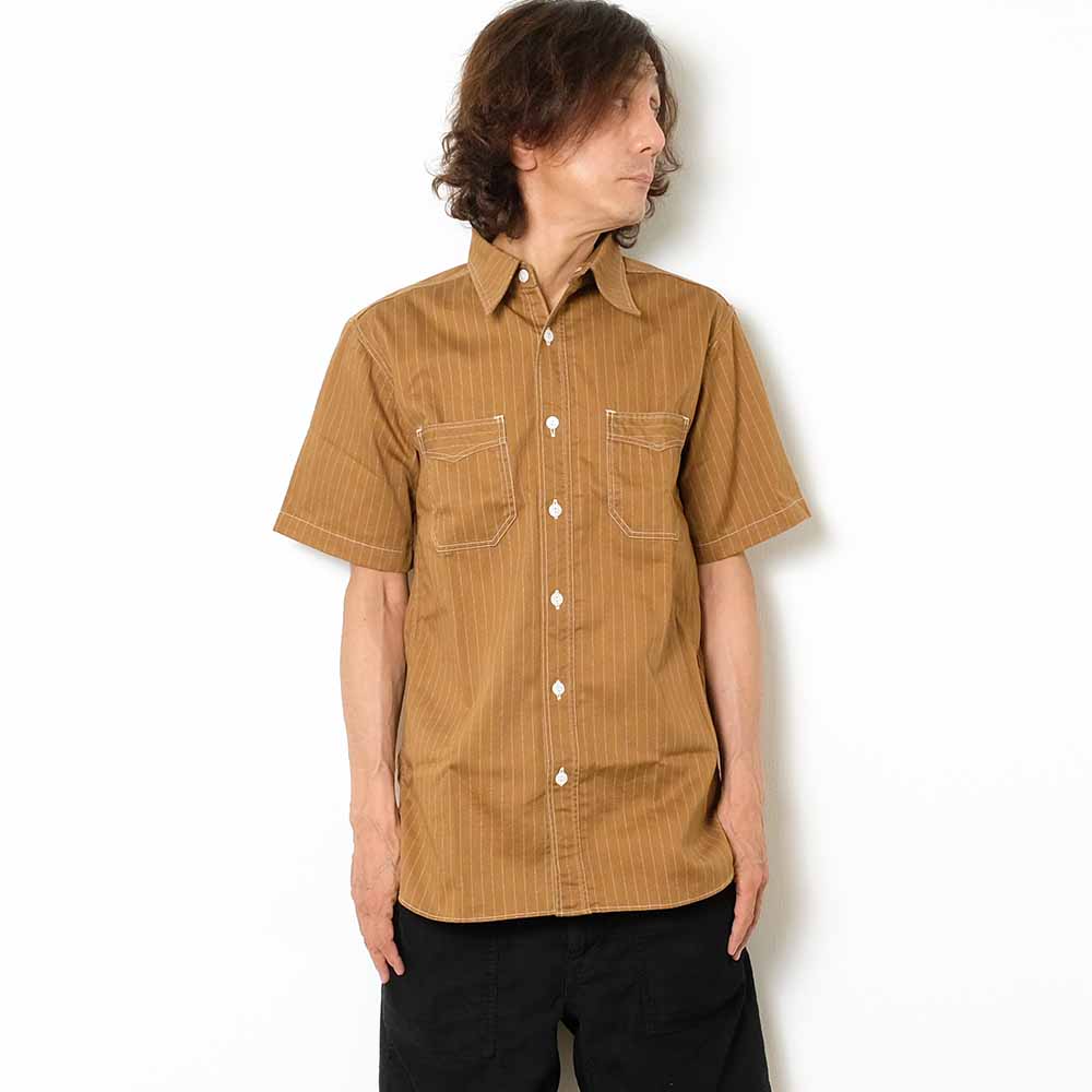 SUGAR CANE - FICTION ROMANCE - 8.5oz. BROWN WABASH STRIPE - S/S WORK SHIRT - SC38700