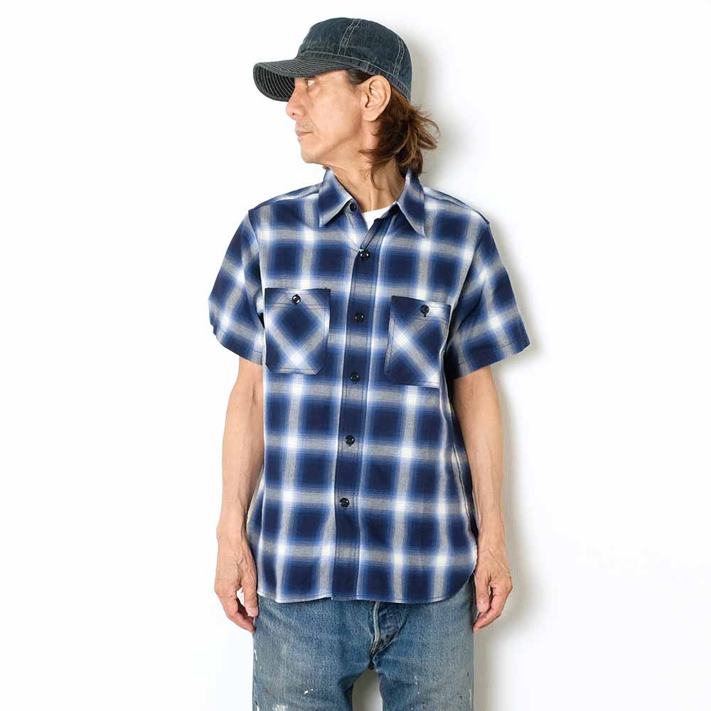 SUGAR CANE - OMBRE CHECK S/S WORK SHIRT - SC39519