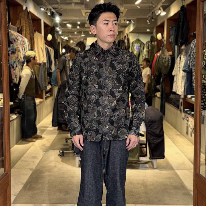 衣櫻 - ムラ糸クロス素材 - 長袖レギュラーシャツ - 変わり七宝 - SA1718