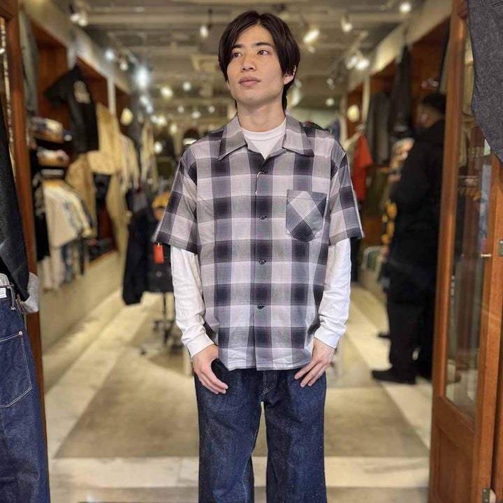 SUGAR CANE - COTTON OMBRE CHECK - S/S OPEN SHIRT - SC39724