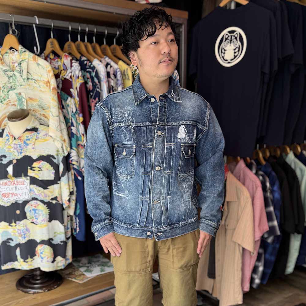 SUGAR CANE - 14.25oz. DENIM JACKET 1953 AGED MODEL CARTOON PAINT - SC15716