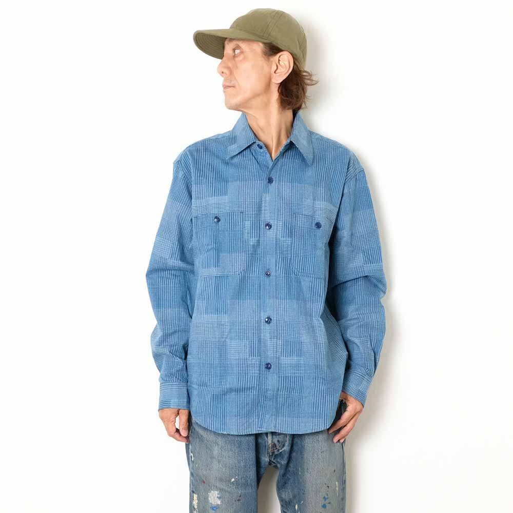 SUGAR CANE - Add Human Labor - INDIGO PATCHWORK L/S WORK SHIRT - SC29588