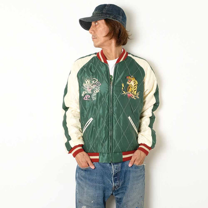 TAILOR TOYO - Acetate Quilted Souvenir Jacket - JAPAN MAP × GOLD DRAGON - TT15791-145
