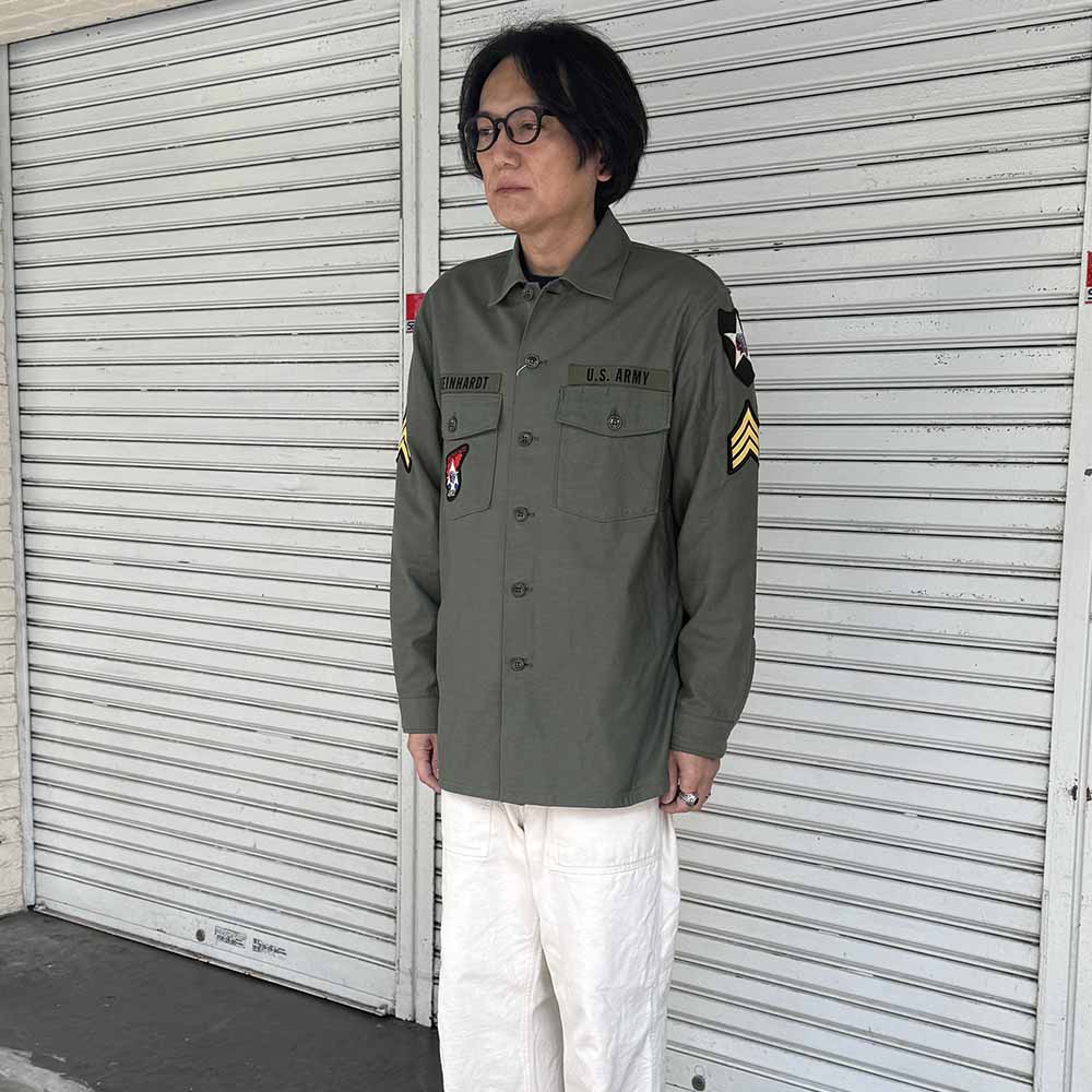 BUZZ RICKSON'S - SHIRT MAN'S COTTON SATEEN OLIVE GREEN SHADE107