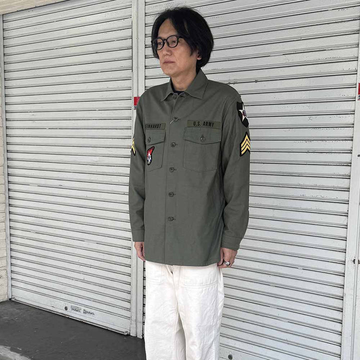 BUZZ RICKSON'S - SHIRT MAN'S COTTON SATEEN OLIVE GREEN SHADE107 - DEMILITARIZED ZONE - BR29586