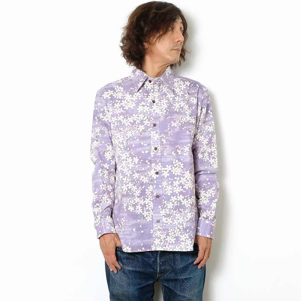 衣櫻 - サザンクロス素材 長袖レギュラーシャツ - 霞舞桜 - SA1564