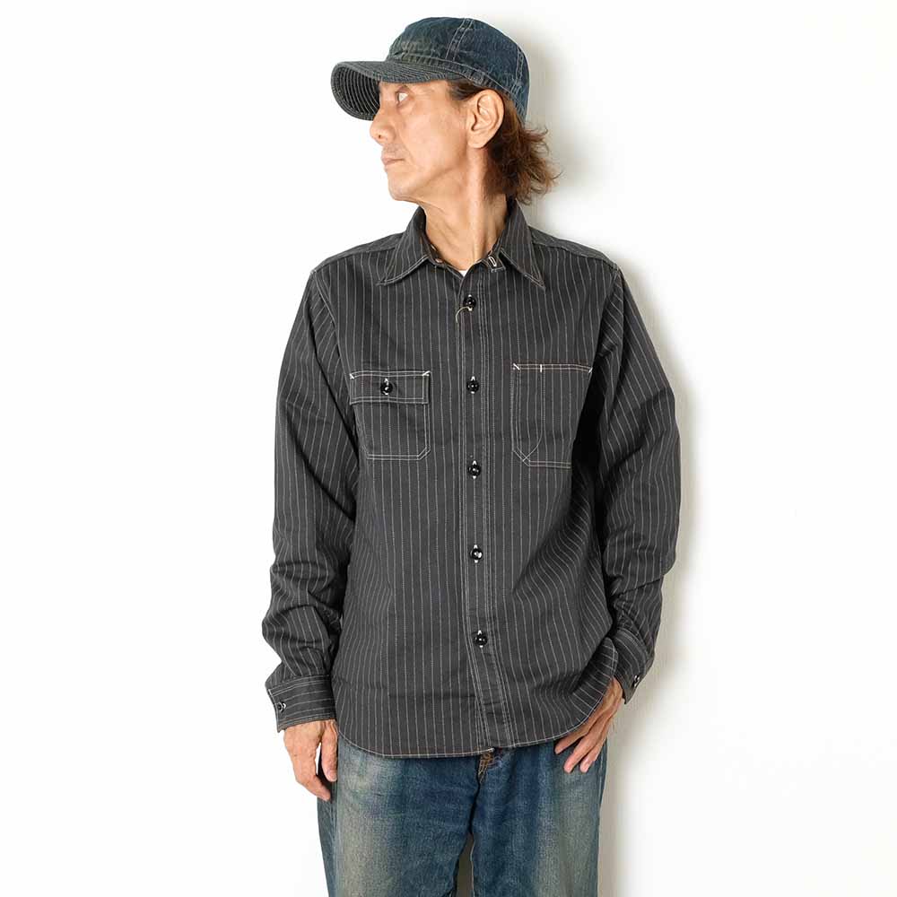 SUGAR CANE - FICTION ROMANCE - 8.5oz. BLACK WABASH STRIPE WORK SHIRT - SC29585