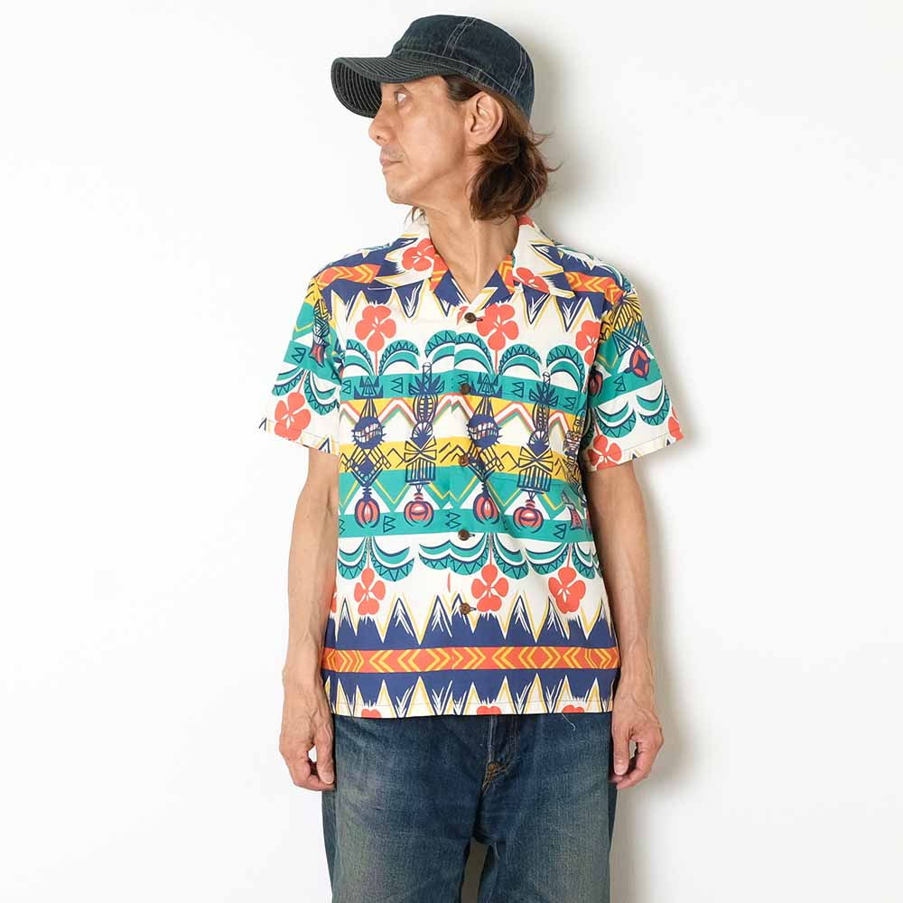 SUN SURF - COTTON BROAD OPEN SHIRT - TROPICAL WOODCUT - SS39504