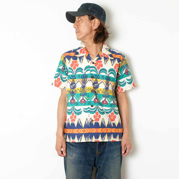 SUN SURF - COTTON BROAD OPEN SHIRT - TROPICAL WOODCUT - SS39504