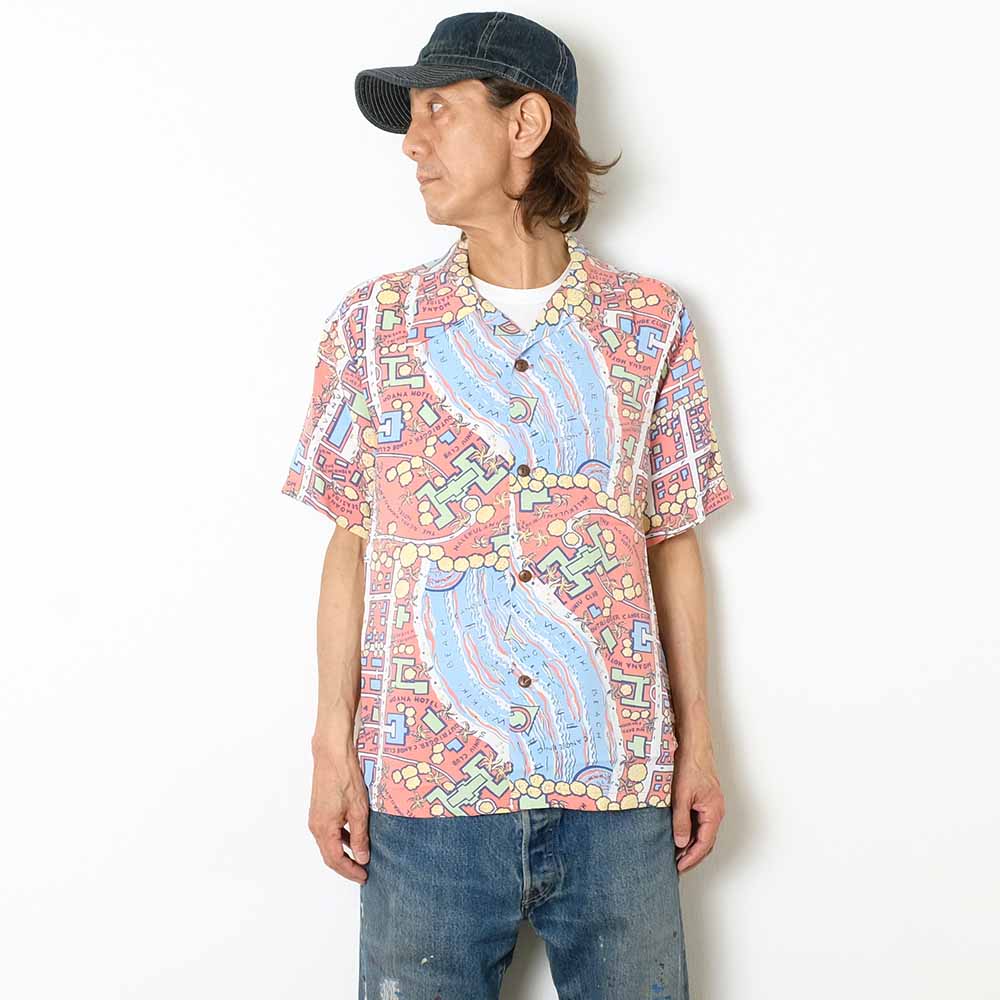 SUN SURF - RAYON HAWAIIAN SHIRT - WAIKIKI MAP - SS39424