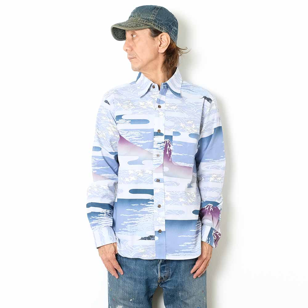 衣櫻 - シーチング素材 - 長袖レギュラーシャツ - 赤富士 - SA1665