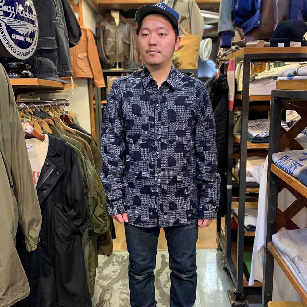 MOMOTARO JEANS - INDIGO JACQUARD L/S SHIRTS - MXLS1015