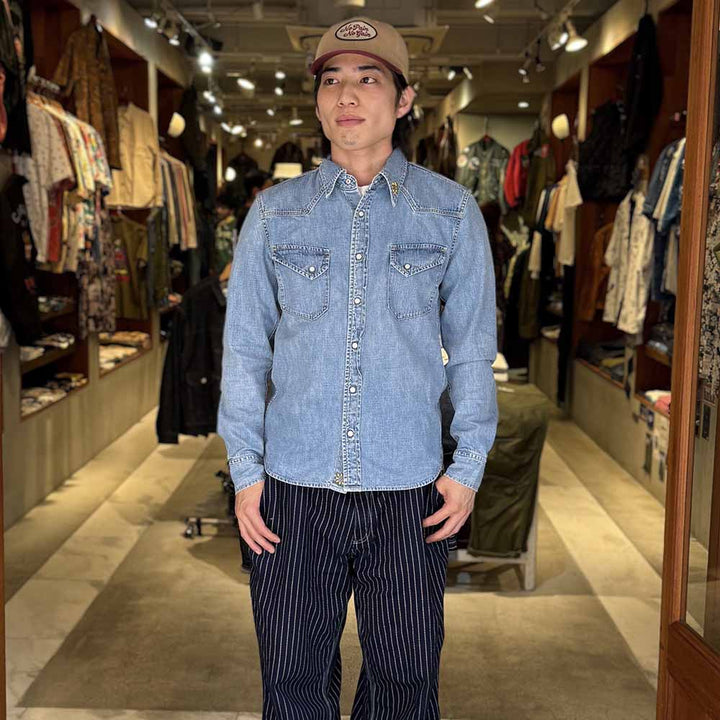 REMI RELIEF - DENIM WESTERN SHIRT - Small Flower Studs - RN2014SDP