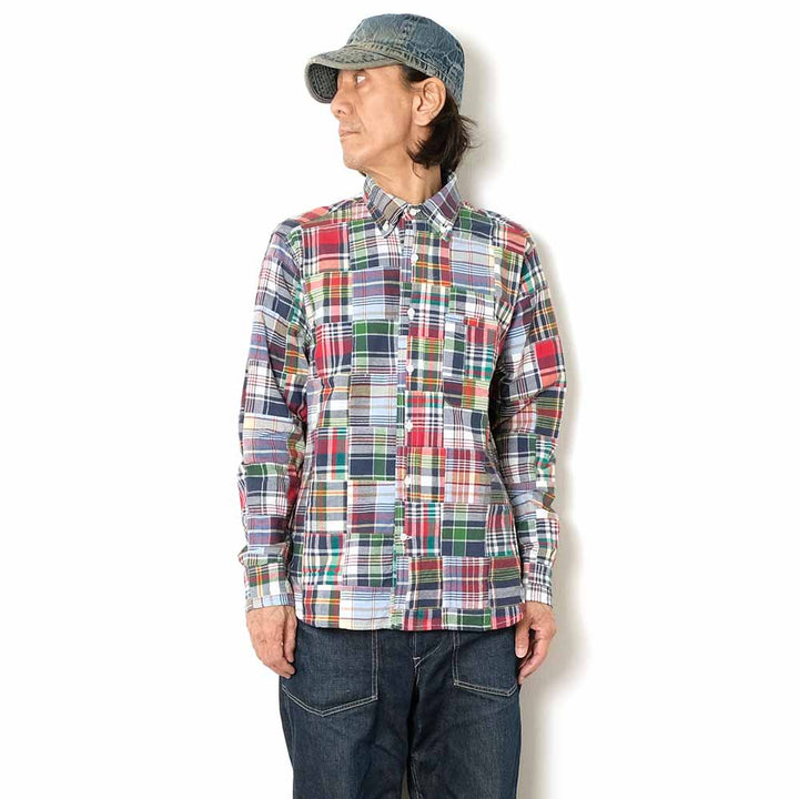 SUGAR CANE - INDIA MADRAS CHECK PATCHWORK BUTTON DOWN SHIRT - SC29736