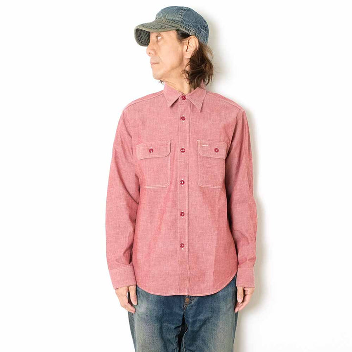 SUGAR CANE - RED CHAMBRAY WORK SHIRT - SC29682