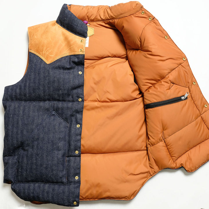 WAREHOUSE × Rocky Mountain Featherbed - INDIGO HBT DOWN VEST - 2237RM-25