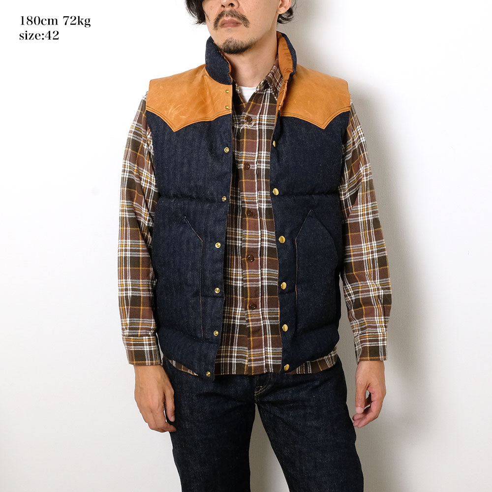 WAREHOUSE × Rocky Mountain Featherbed - INDIGO HBT DOWN VEST - 2237RM-25