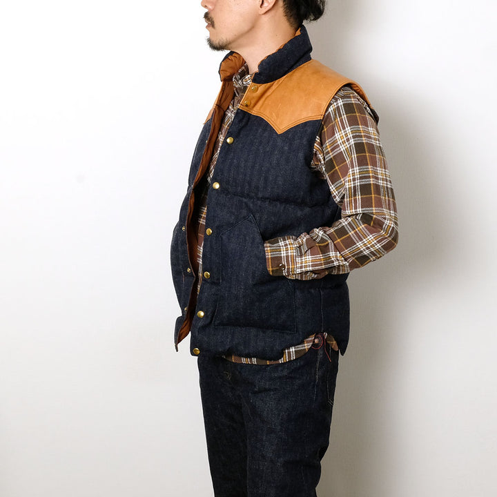 WAREHOUSE × Rocky Mountain Featherbed - INDIGO HBT DOWN VEST - 2237RM-25