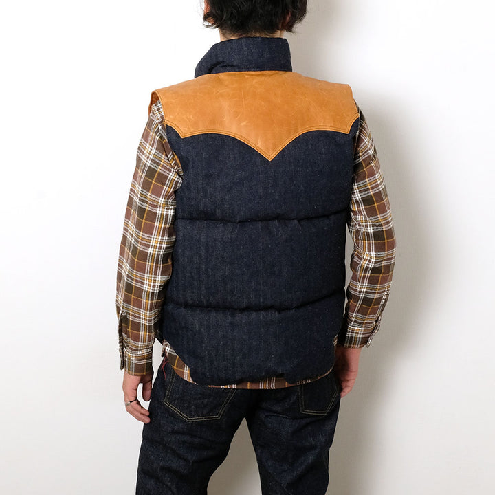 WAREHOUSE × Rocky Mountain Featherbed - INDIGO HBT DOWN VEST - 2237RM-25