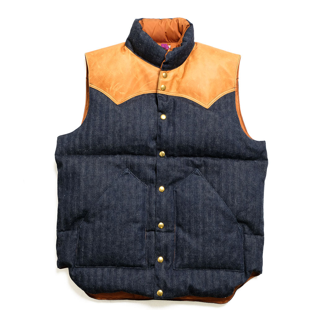 WAREHOUSE × Rocky Mountain Featherbed - INDIGO HBT DOWN VEST - 2237RM-25
