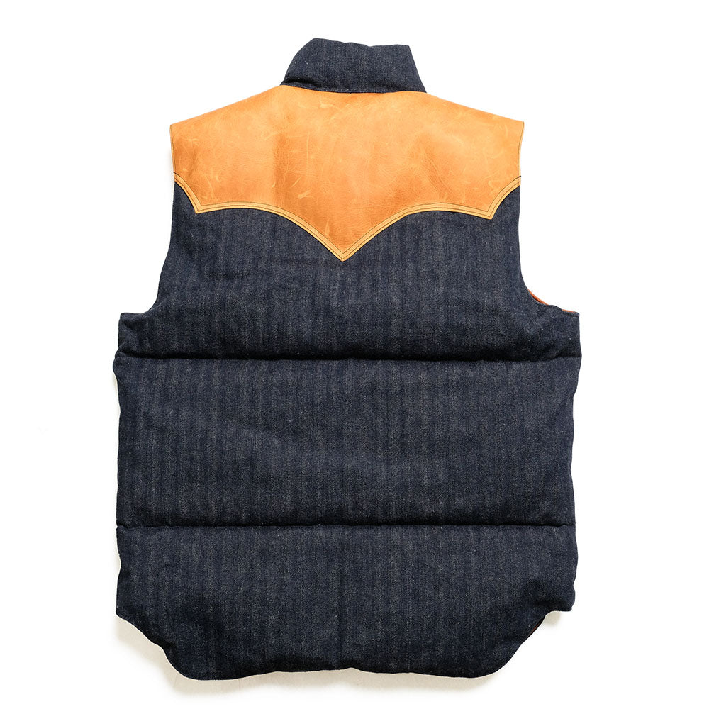 WAREHOUSE × Rocky Mountain Featherbed - INDIGO HBT DOWN VEST - 2237RM-25