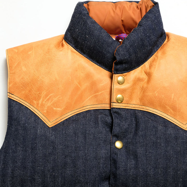 WAREHOUSE × Rocky Mountain Featherbed - INDIGO HBT DOWN VEST - 2237RM-25