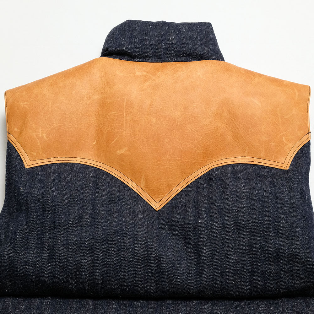 WAREHOUSE × Rocky Mountain Featherbed - INDIGO HBT DOWN VEST - 2237RM-25