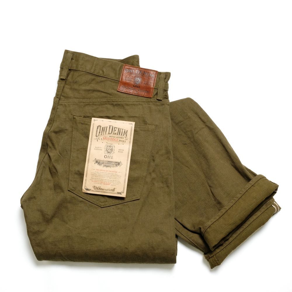 ONI DENIM - Regular Rise Neat Straight - 12oz Olive Warp and Weft Selvedge Denim - ONI-246OLOL