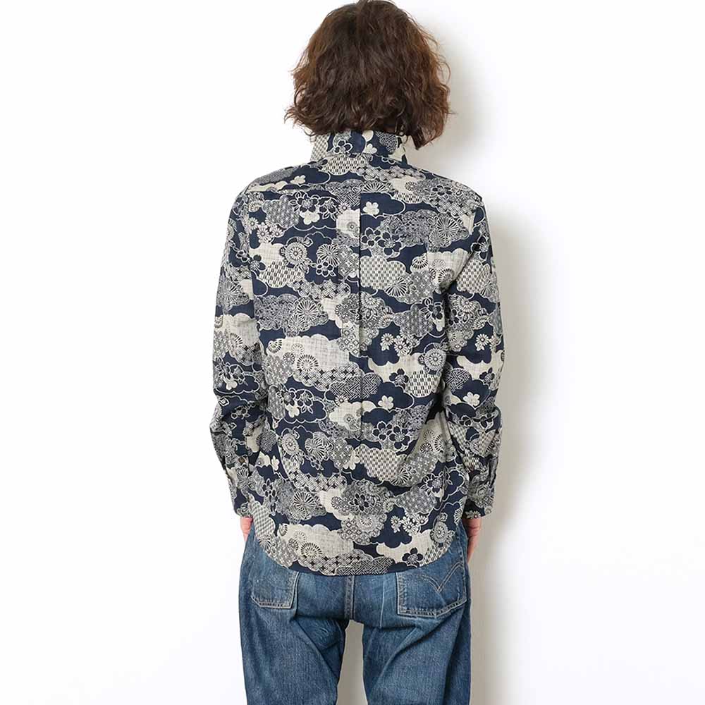 衣櫻 - ムラ糸クロス素材 - 長袖レギュラーカラーシャツ - 雲取 - SA1595