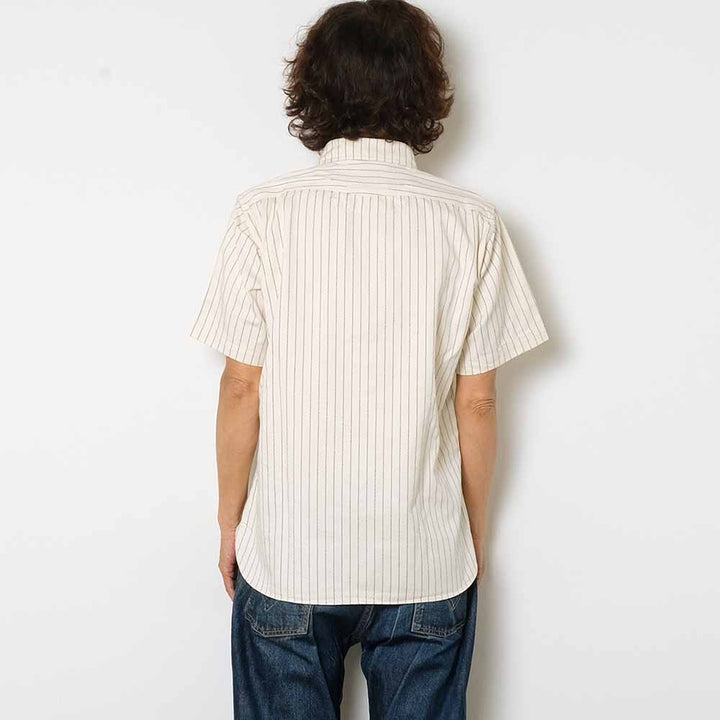 SUGAR CANE FICTION ROMANCE 8.5oz. WHITE WABASH STRIPE S/S WORK SHIRT SC37275