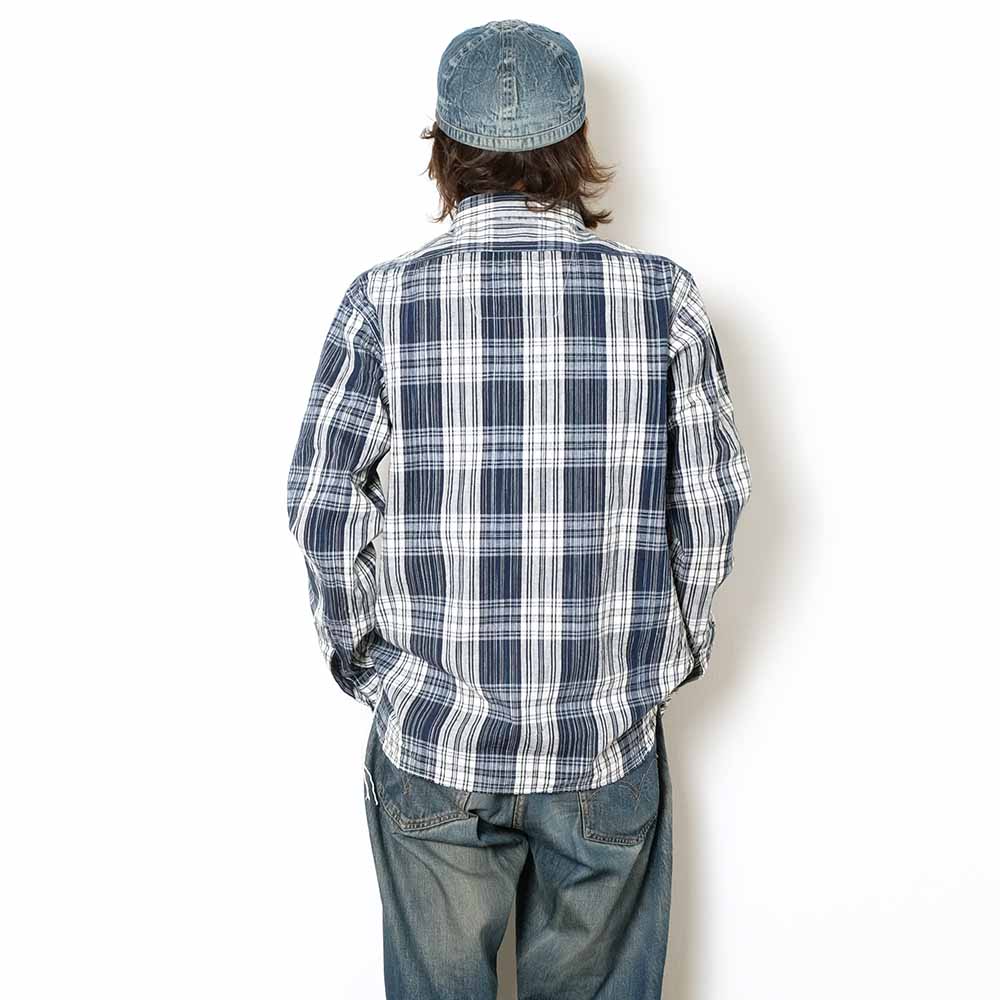 SUGAR CANE - FICTION ROMANCE - 6oz. INDIGO CHECK WORK SHIRT - SC29670