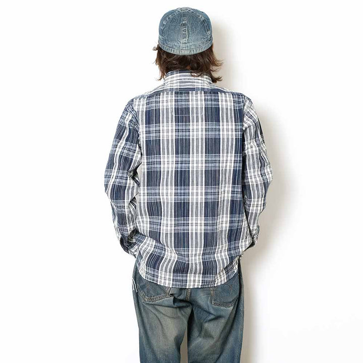SUGAR CANE - FICTION ROMANCE - 6oz. INDIGO CHECK WORK SHIRT - SC29670