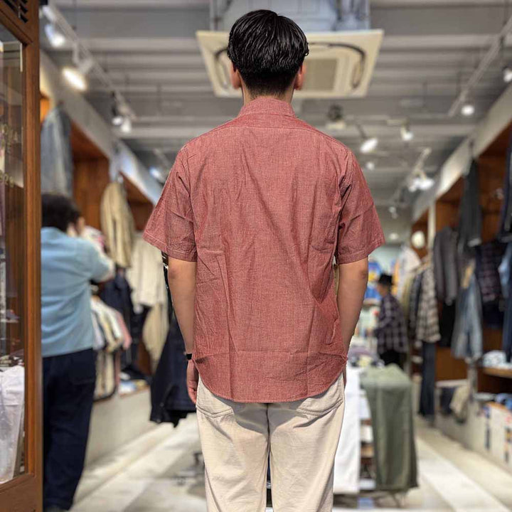 SUGAR CANE - RED CHAMBRAY WORK SHIRT - SHORT SLEEVE - SC39703