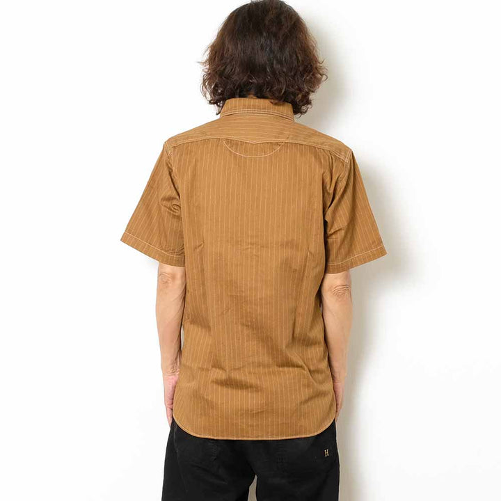 SUGAR CANE - FICTION ROMANCE - 8.5oz. BROWN WABASH STRIPE - S/S WORK SHIRT - SC38700