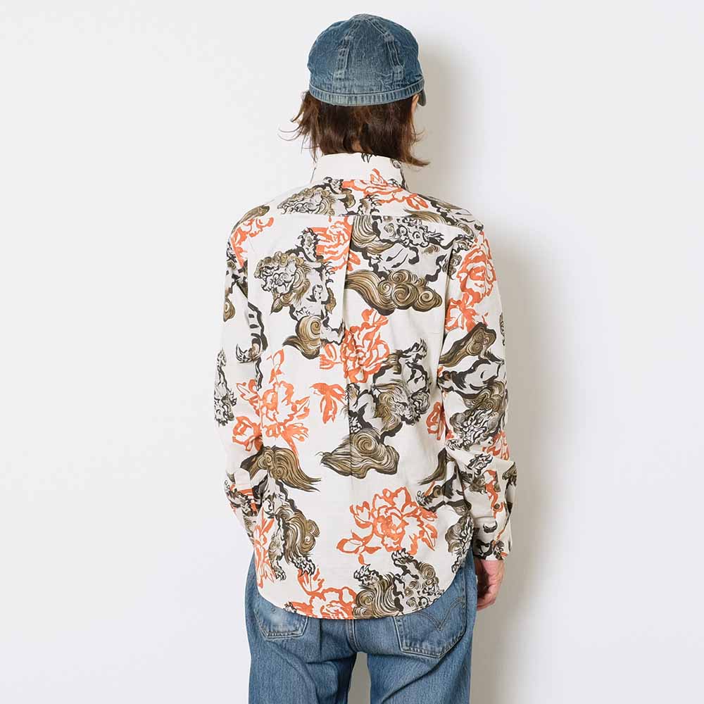 衣櫻 - サザンクロス素材 - 長袖レギュラーシャツ - 唐獅子牡丹 - SA1670