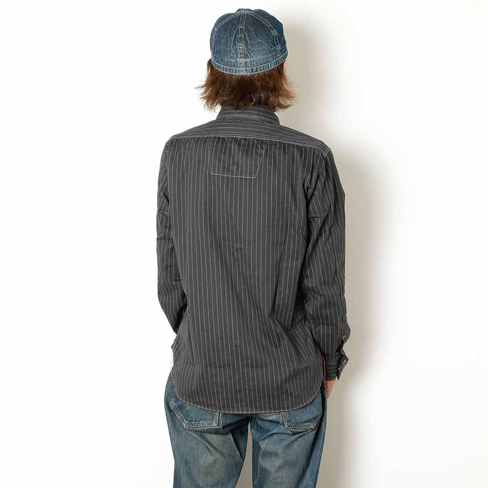 SUGAR CANE - FICTION ROMANCE - 8.5oz. BLACK WABASH STRIPE WORK SHIRT - SC29585