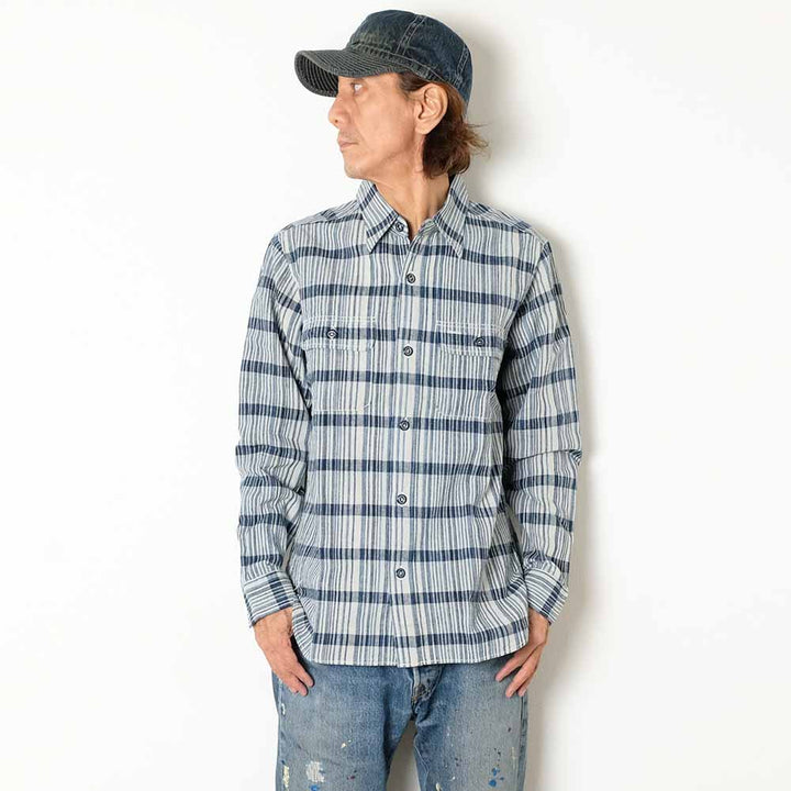 SUGAR CANE - FICTION ROMANCE 5oz. INDIGO PLAID WORK SHIRT - SC29591