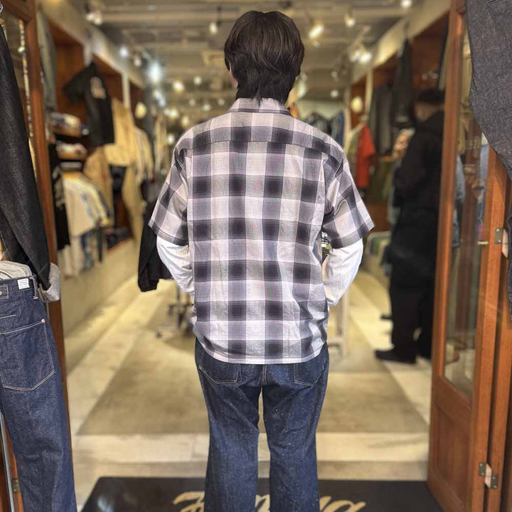 SUGAR CANE - COTTON OMBRE PLAID - S/S OPEN SHIRT - SC39724