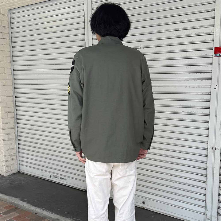 BUZZ RICKSON'S - SHIRT MAN'S COTTON SATEEN OLIVE GREEN SHADE107 - DEMILITARIZED ZONE - BR29586