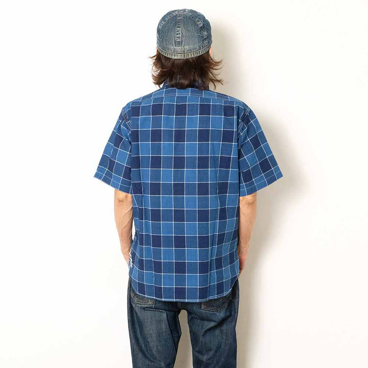 SUGAR CANE - FICTION ROMANCE - 5oz. INDIGO PLAID WORK SHIRT - SC39733