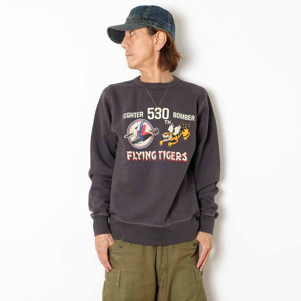 BUZZ RICKSON'S - SET-IN CREW SWEATSHIRT - 530th FTR-BOMB FLING TIGERS - BR69634