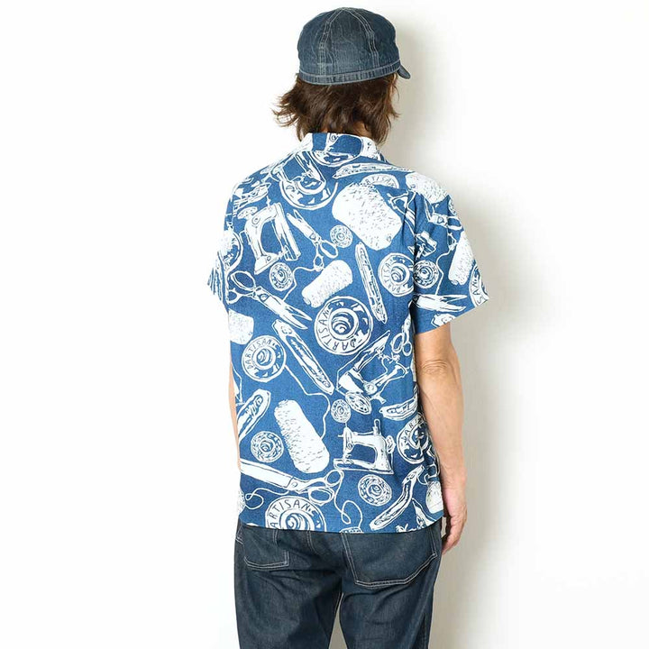 STUDIO D’ARTISAN - Indigo Discharge Print Aloha Shirt - Sewing Goods - 5722