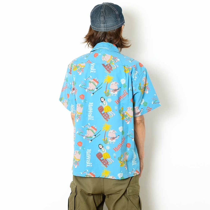 SUN SURF - COTTON SEERSUCKER OPEN SHIRT - TRIP TO HAWAII - by 柳原良平 with MOOKIE SS39537