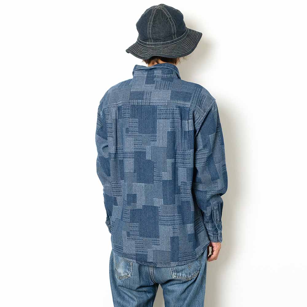 KOROMO ZAKURA - Cotton Jacquard Cloth - Long-Sleeve Work Shirt - Patch Work Jacquard - SA1648