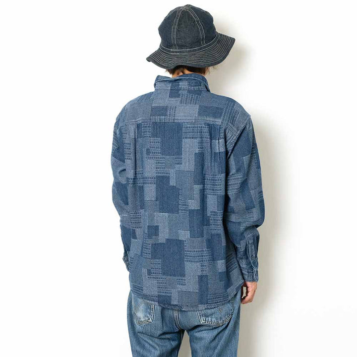 KOROMO ZAKURA - Cotton Jacquard Cloth - Long-Sleeve Work Shirt - Patch Work Jacquard - SA1648