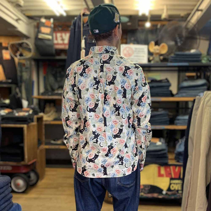 衣櫻 - シーチング素材 - 長袖レギュラーシャツ - ミニ黒猫 - SA1645