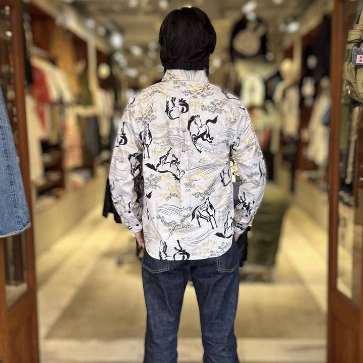 KOROMO ZAKURA - Southern Cloth - Long-Sleeve Regular Shirt - Ink painting horse depicted with Japanese traditional technique, KINSAI-style - SA1726