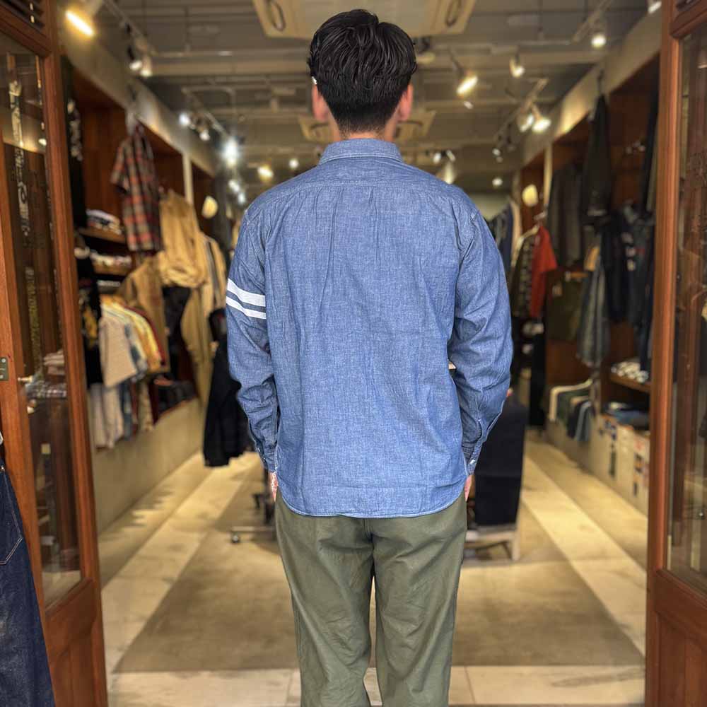 MOMOTARO JEANS - TRIPLE STITCH L/S CHAMBRAY SHIRT - TWO STRIPES - MMLS3000