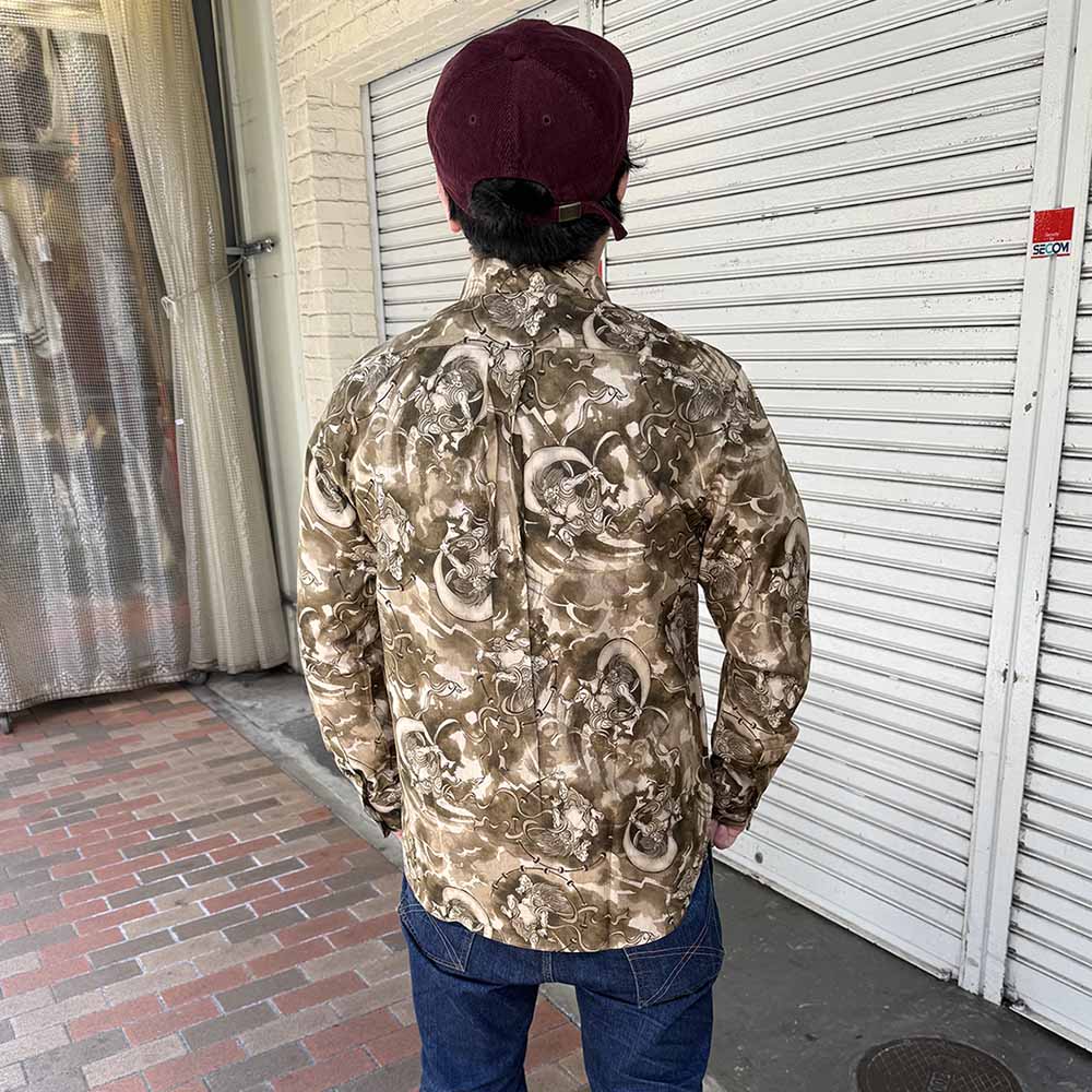 衣櫻 - シーチング素材 - 長袖レギュラーシャツ - 風神雷神 - SA1749